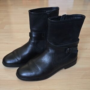 ECCO Women's Boots Black Leather Buckle Zip Round Toe Casual 37